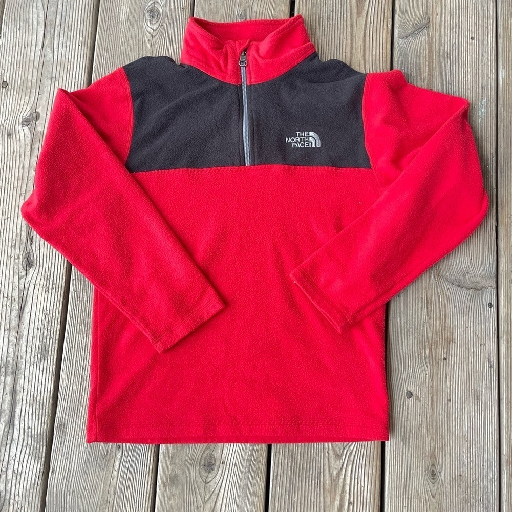 The North Face Boy’s Jacket Fleece Shirt Pull Over Red and Black - Picture 3 of 5